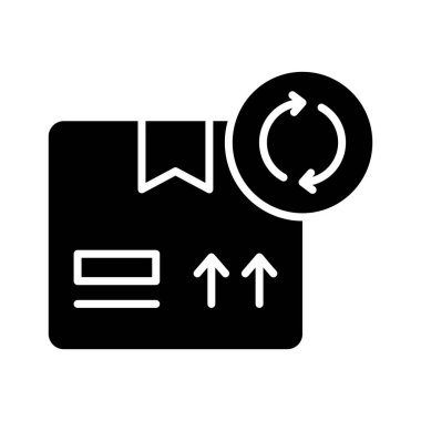 Yeniden düzenleme konseptini gösteren, gönderilen paket ve ters yönde okları olan bir simge