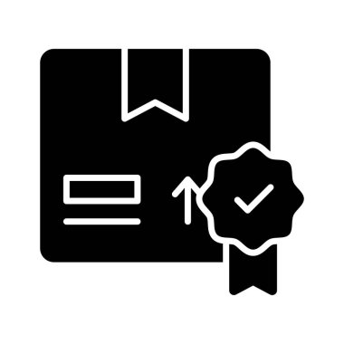 Kalite kontrol, paket kalitesi, paket garantisi konsept simgesi gösteren paket kutulu kalite kartı