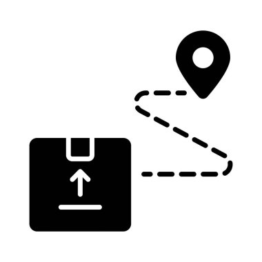 Harita broşlu paket paketi teslimat güzergahının konsept simgesini, dağıtım izleme vektörünü gösterir