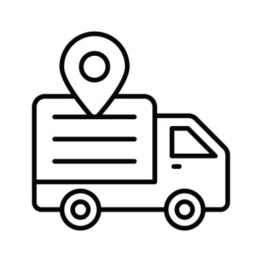 Harita broşlu kargo kamyonu kargo konumu konseptini, teslimat izleme vektörünü gösteriyor