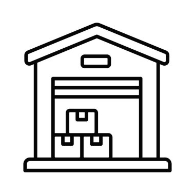 İçinde bazı paketler olan modern bir ev, depo simgesini kavramsallaştırıyor.