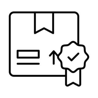 Kalite kontrol, paket kalitesi, paket garantisi konsept simgesi gösteren paket kutulu kalite kartı