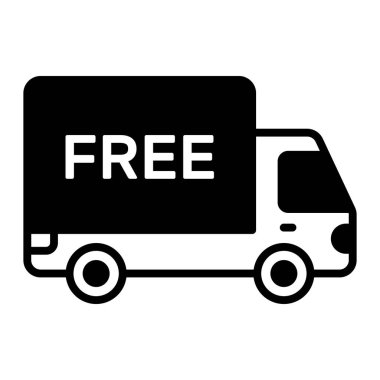 Teslimat minibüsü, ücretsiz kargo, uygulama ve web siteleri için dağıtım kamyonu vektör simgesi