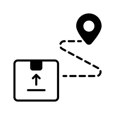 Harita broşlu paket paketi teslimat güzergahının konsept simgesini, dağıtım izleme vektörünü gösterir