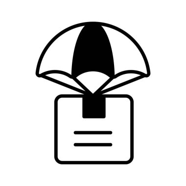 Paket kutulu paraşüt, hava lojistik vektör tasarımı, hava dağıtım simgesi