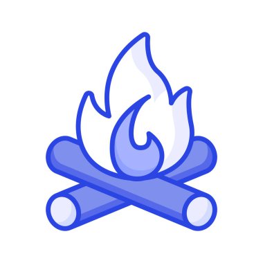 Kamp ateşi, yanan şenlik ateşi, düzenlenebilir tasarımda ateş alevi olan odun kütüğü.