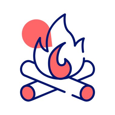 Kamp ateşi, yanan şenlik ateşi, düzenlenebilir tasarımda ateş alevi olan odun kütüğü.