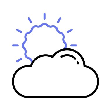 Partly cloudy weather, sun with cloud, modern icon of weather