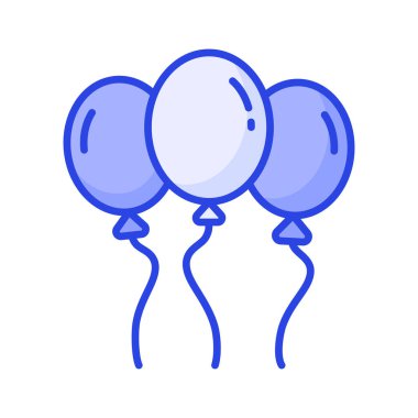 Helyum balonları vektör tasarımı, doğum günü ve parti için bir sürü balon, ipli uçan balonlar, parti dekorasyonları.