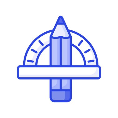 Bu dikkatlice hazırlanmış kırtasiye simgesini, kalem vektör tasarımlı açıölçerini kontrol et