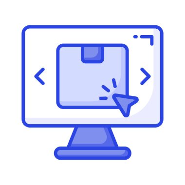 Parcel package inside monitor with cursor showing modern icon of online order, shopping and commerce vector