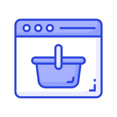 Shopping basket inside webpage showing concept icon of online shopping, vector of shopping website