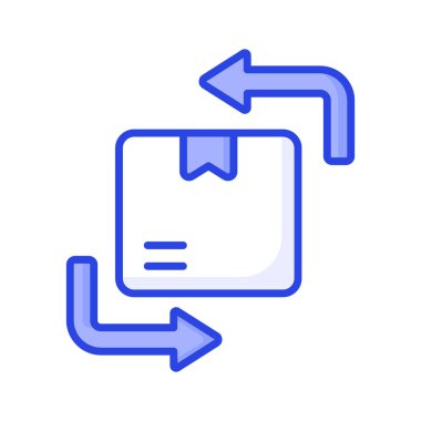 Yeniden düzenleme konseptini gösteren, gönderilen paket ve ters yönde okları olan bir simge