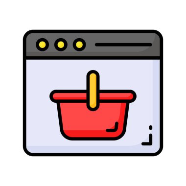 Shopping basket inside webpage showing concept icon of online shopping, vector of shopping website