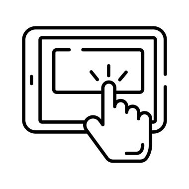Hand finger touching mobile screen, concept icon of usability
