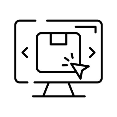 Parcel package inside monitor with cursor showing modern icon of online order, shopping and commerce vector