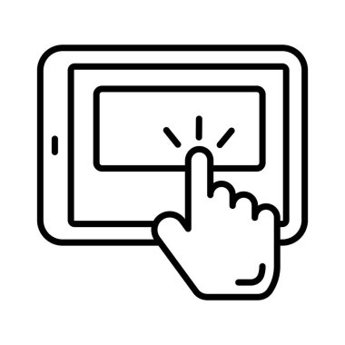 Hand finger touching mobile screen, concept icon of usability