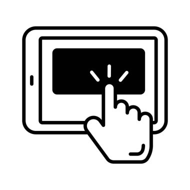 Hand finger touching mobile screen, concept icon of usability