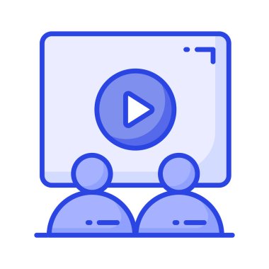 Persons in front of screen showing movie or film watching vector design