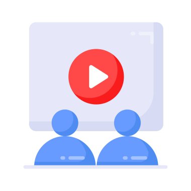 Persons in front of screen showing movie or film watching vector design