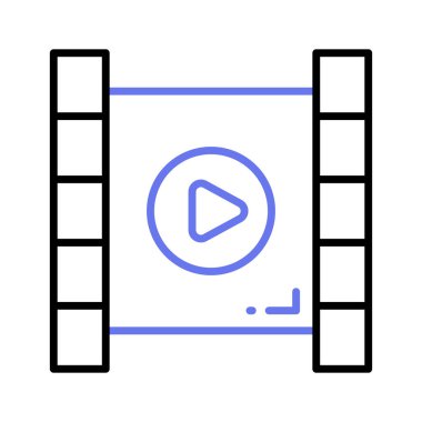 Icon of video reel in modern design style, reel with play symbol on it