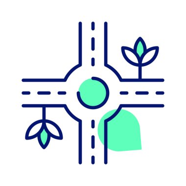 Traffic circle with four roads showing concept icon of road intersection, traffic roundabout vector