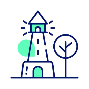 Denizdeki gemileri uyarmak ya da yönlendirmek için fener ışığı içeren bir kule. Deniz fenerinin iyi tasarlanmış simgesi.