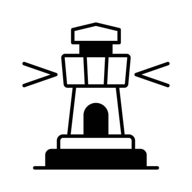 Denizdeki gemileri uyarmak ya da yönlendirmek için fener ışığı içeren bir kule. Deniz fenerinin iyi tasarlanmış simgesi.