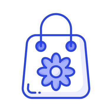 Alışveriş poşetinde hediye paketinin çiçek konsepti simgesi var, simge kullanmaya hazır