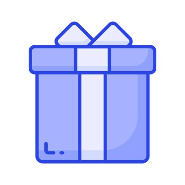 A beautiful wrapped gift box with decorative ribbon bow, an icon of gift box