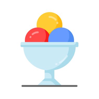 Dondurma bardağının bu premium simgesini üç lezzet kepçesiyle indir, modaya uygun vektör.