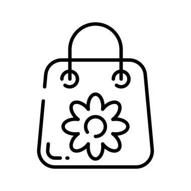 Alışveriş poşetinde hediye paketinin çiçek konsepti simgesi var, simge kullanmaya hazır