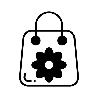 Alışveriş poşetinde hediye paketinin çiçek konsepti simgesi var, simge kullanmaya hazır