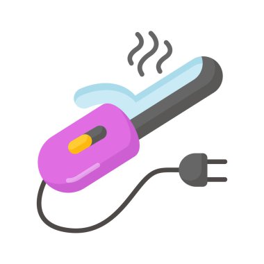 Profesyonel saç stili, kıvrımlı demir vektör tasarımı, saç bigudisi ikonu.