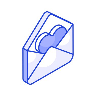 Zarfın içindeki kalp sembolü aşk mektubunun izometrik simgesi