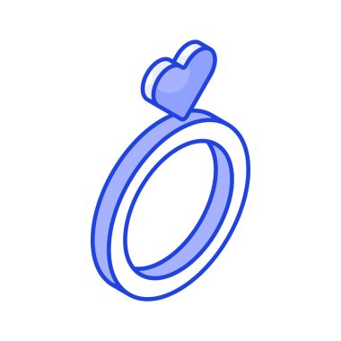 Sevgililer günü yüzüğü, kalp halkası vektör tasarımının izometrik simgesini al