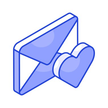 Zarfın içindeki kalp sembolü aşk mektubunun izometrik simgesi