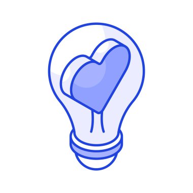 Kalp içinde ampul konsepti gösteren romantik fikir, sevgililer günü ampul vektör tasarımı