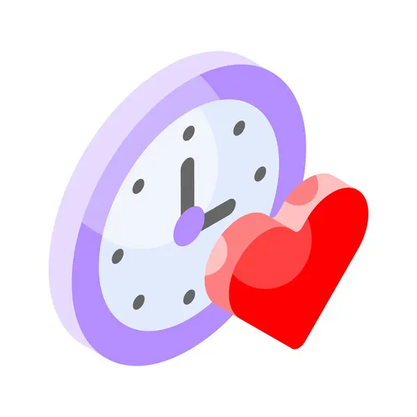 Amazing Icon Clock Heart Denoting Concept Vector Romance Time — Stock Vector