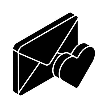 Zarfın içindeki kalp sembolü aşk mektubunun izometrik simgesi