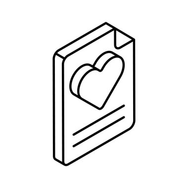 Yürek sembolü sayfada düz konsept simge aşk mektubu, romantik iletişim.