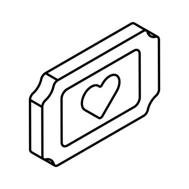 Sinema biletinin içindeki kalp sembolü sevgililer günü işaretinin konsept simgesini gösteriyor.