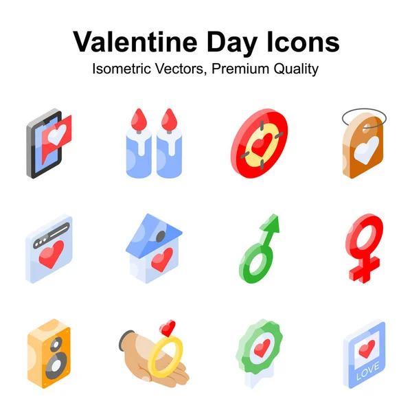Ponga Sus Manos Este Conjunto Iconos Isométricos San Valentín Bellamente — Archivo Imágenes Vectoriales