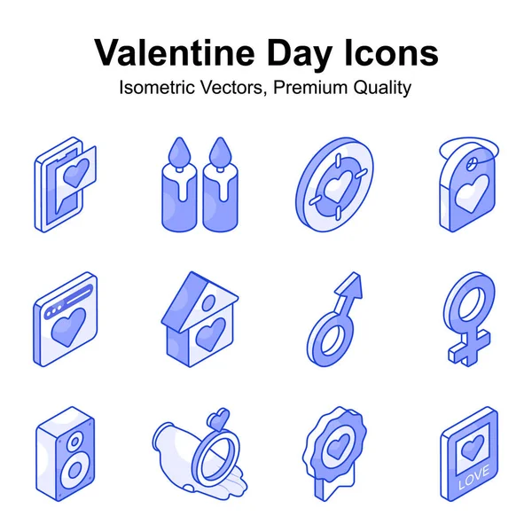 Ponga Sus Manos Este Conjunto Iconos Isométricos San Valentín Bellamente — Vector de stock