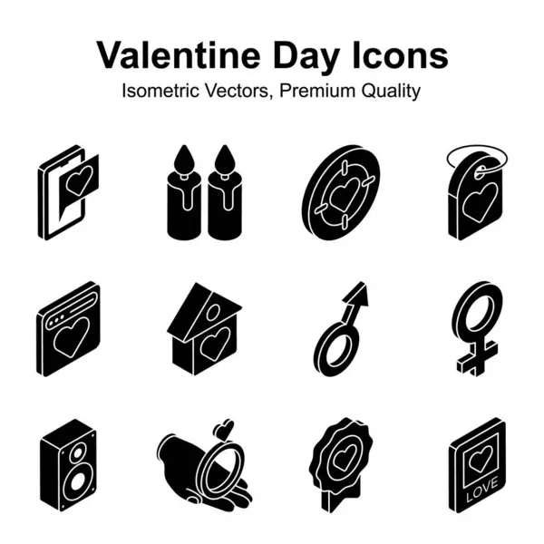 Metti Mani Questo Set Icone Isometriche San Valentino Splendidamente Progettate — Vettoriale Stock