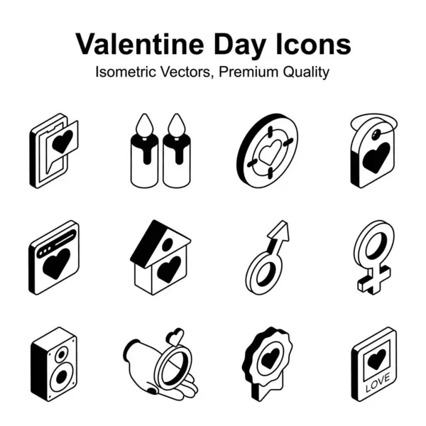Ponga Sus Manos Este Conjunto Iconos Isométricos San Valentín Bellamente — Vector de stock
