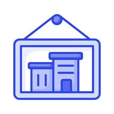 Mimari görüntünün konsept simgesini, mimari fotoğrafını gösteren içerideki resim asılı binası