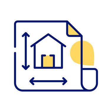 Ev mimarisinin konsept simgesini gösteren sayfadaki ev tasarımı, mimari tasarım