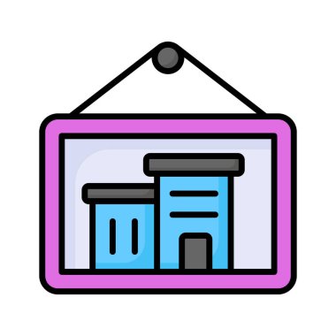 Mimari görüntünün konsept simgesini, mimari fotoğrafını gösteren içerideki resim asılı binası