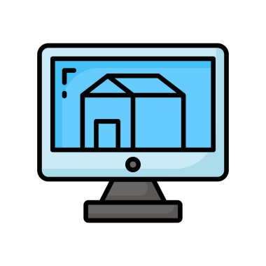 Ev mimarisi ve mimari tasarımın konsept simgesini gösteren ev tasarımı monitörde